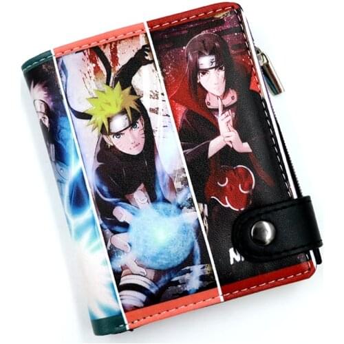 Manga Naruto Uzumaki Itachi Cartoon Figures Soft Button Wallet Zipper Coin Card Purse