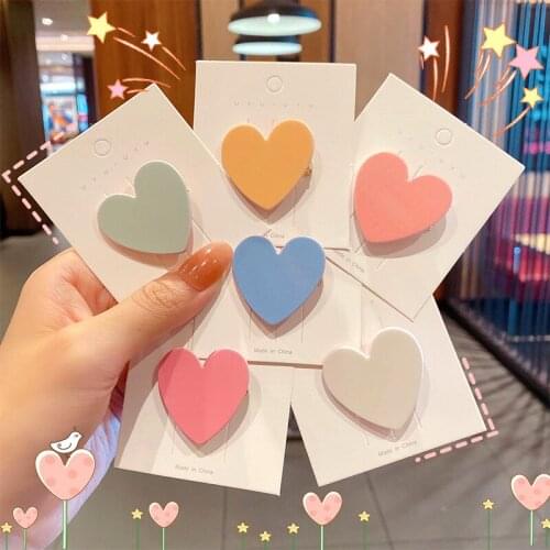 Korean Cute Solid Color Love Heart Hairpins Clips Girl Child Simple Acrylic Barrette Hair Accessories For Women Fashion Jewelry