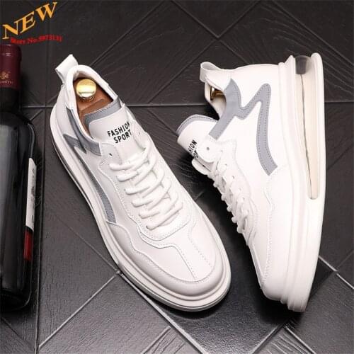 Fashion New Air Cushioned Mens Sneakers White Leather Casual Shoes Trainers Web Celebrity Flats Zapatillas Hombre