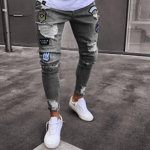 2019 New Men Stylish Ripped Jeans Pants Biker Skinny Slim Straight Frayed Denim Trousers New Fashion Skinny Jeans Plus Size 3XL