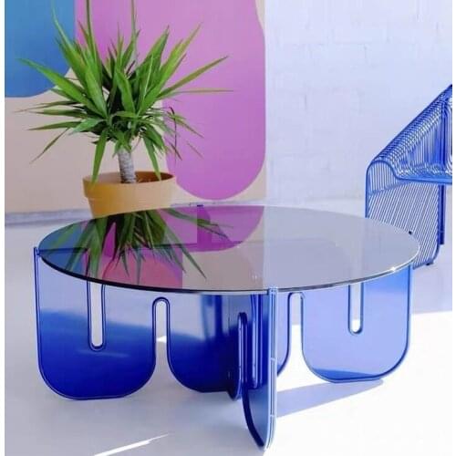Chinafurniture creative wave coffee table acrylic tempered glass round living room personality side table