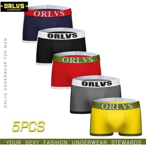ORLVS 5PC/LOT Sexy Men Underwear Men Boxer Shorts Cotton Gay Men Underwear Cuecas Gay Panties Breathable Comfortable Boxers