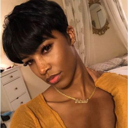 Pixie Cut Wig Human Hair Short Bob Wig Cheap Human Hair Wigs For Women Full Manchine Made Wig With Bangs Perruque Cheveux Humain