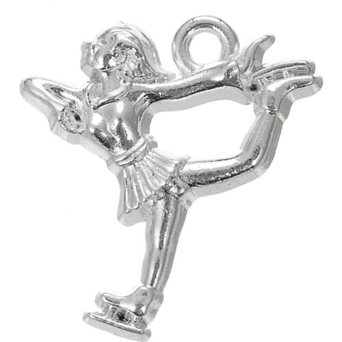Silver plated girl figure skating charm