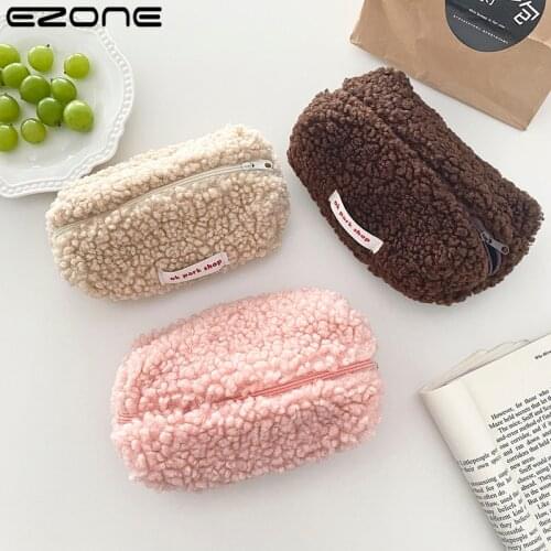 EZONE Multicolor Cashmere Pencil Bag Case for Colored Pencils Plush Pencil Bag Zipper Bag Makeup Storage Cute School Office Bag