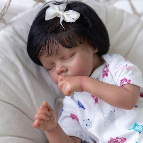 49cm Realistic Doll Closed Eyes Sleeping Girl Soft Vinyl Silicone Baby Dark Brown SKin Color Cute Newborn Boy Toy Gift for Child