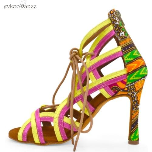 Evkoodance Practice 10cm High Heel Open Toe Lace Up Boot Party Tango Dance Boots Women Colored Latin Salsa Ballroom Dance Shoes