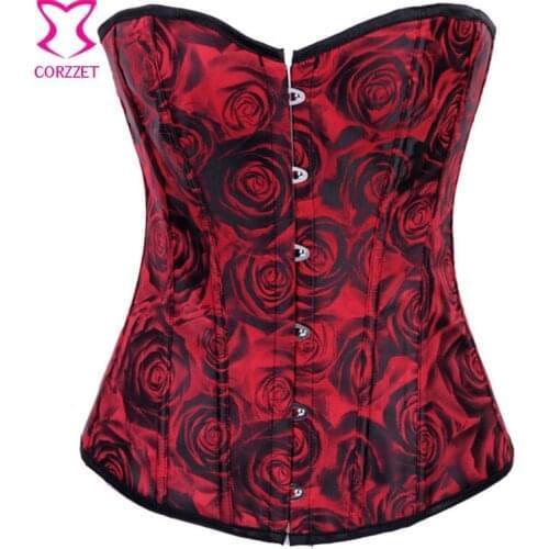 Sexy Lingerie Corsets and Bustiers Women Rose Pattern Satin Overbust Slimming Corset Burlesque Gothic Corpetes E Espartilhos