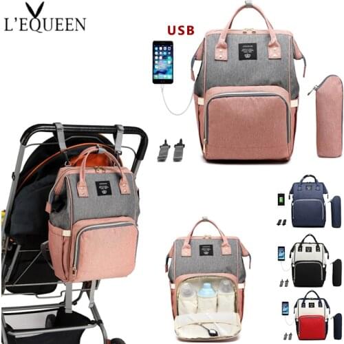 LEQUEEN Diaper Bag USB Mummy Maternity bag Large Fashion Nursing Travel Backpack Stroller Baby Bag Baby Care Nappy Backpack