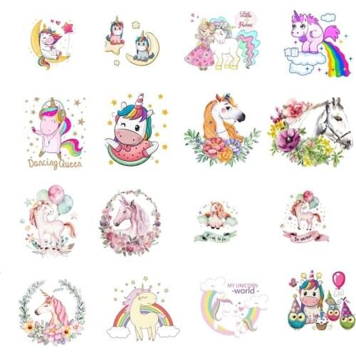 Cartoon Unicorn Patch Heat Transfer For T-Shirt Stickers Iron On Transfer Patches Vinyl For Clothing DIY Applique Sticker