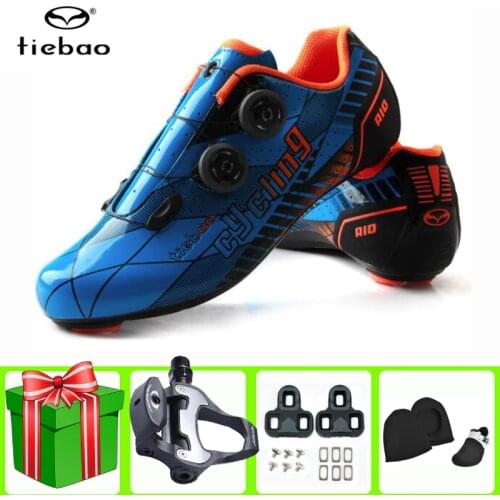 Tiebao Road Cycling Shoes Men Carbon Fiber Racing Add Pedal Cleat Set Bike Self-locking Atop Bicycle Sneakers Women Athletic