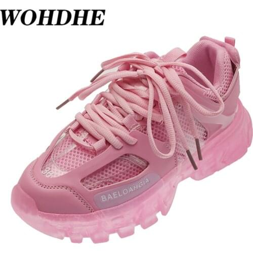 WOHDHE Women Thick Bottom Daddy Shoe Womens Casual Fashion Air Cushion Clear Heels Training Shoes Mesh Breathable Sneakers