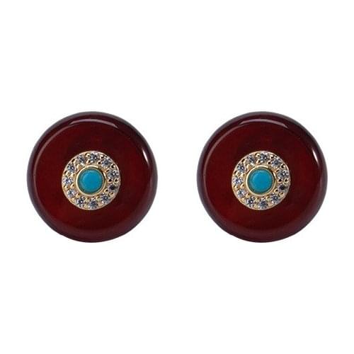 S925 sterling silver gold-plated natural amber blood amber turquoise ear studs simple all-matching graceful womens earrings