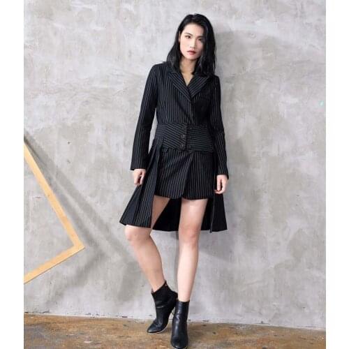 Women Fashion Workwear Striped Blazer and Personality Skirts Sets Classic Striped Women Clothing Set