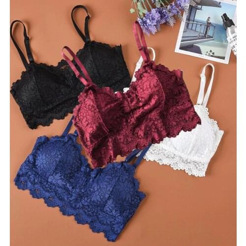 1PC Sexy Women V-Neck Vest Lace Floral Harness Hollow Camisole Bra Blouses Tank Tops Crop Top Bandage spaghetti ladies camisole