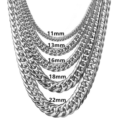 Granny Chic Chains Stainless Steel Silver Color Necklace for Men Women Curb Cuban Fashion Jewelry Gift 7/9/11/13/16/18/22mm