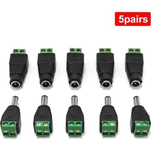 1/5set DC Power Connector 5.5x2.1mm Female Male Power Jack Plug Adapter Connectors For LED Strip Controller CCTV Camera Moniter