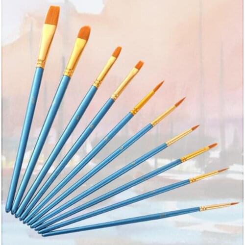 10Pcs Paint Brushes Set Nylon Hair Painting Brush Short Rod Oil Acrylic Brush Watercolor Pen Professional Art Supplies
