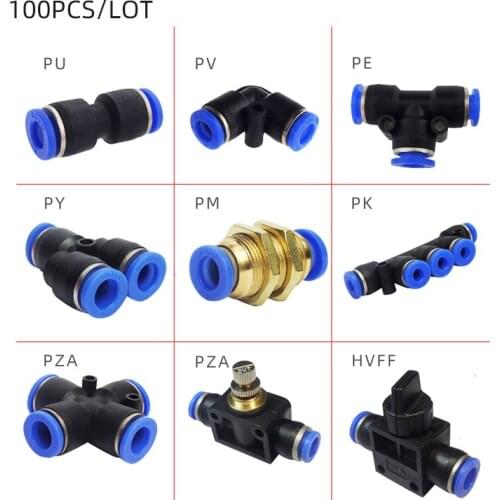 100PCS PE PU PV PM PZA PK PY LSA 4-16mm Air Pipe Quick Coupling Release Plastic Connector Push In One Touch Pneumatic Fittings