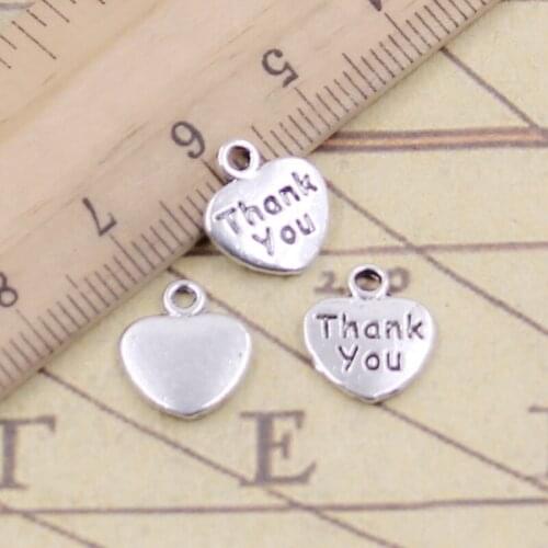 20pcs Charms Heart Thank You 12x11mm Tibetan Bronze Silver Color Pendants Antique Jewelry Making DIY Handmade Craft Pendant