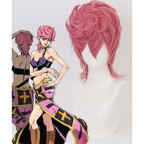 2021 Anime JOJO Bizarre Adventure Golden Wind Trish Una Cosplay Wig Pink Short Heat Resistant Hair Costume Wigs Halloween Party