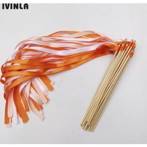 50pcs/lot Orange and white Wedding Ribbon Wands for wedding decoration