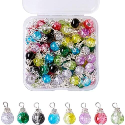 80pcs Glass Pendant Charms for Necklace Chain Jewelry Making DIY Accessories Baking Painted Crackle Round Mixed Color 15-16x8mm