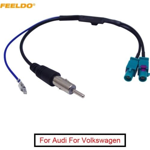 FEELDO 1Pc Dual Separate FAKRA JACKs To DIN Car Radio Antenna Adapter With Amplifier For Audi For Volkswagen Radio System