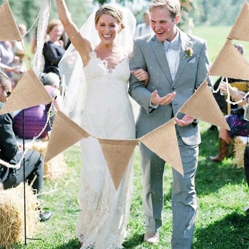 13 pcs Vintage Flags Burlap Bunting Banner for Wedding Party Decoration Photo Props 2.8m AA7940