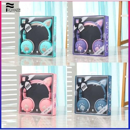 Bluetooth Headphones Glowing Cute LED Cat Ear Paw Girls Gift Kids Headset Wireless HIFI Stereo Bass 3.5mm Plug with Mic