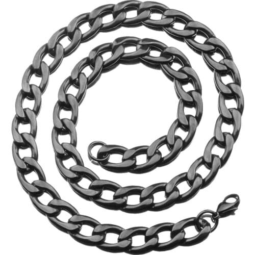 13MM Punk Hip Hop Stainless Steel Black Tone 1:1 NK Cuban Chain Cool Mens Womens Necklace Or Bracelet Jewelry Gift 7-40"