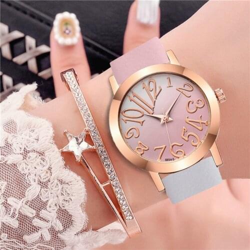 Fashion Gradient Colors Dial Women Watches Casual Leather Female Wrist Watch Clock Zegarek Damski Relogio Feminino