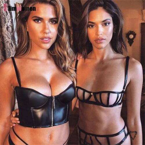 Black PU Leather Zipper Corset Camis Top 2021 Women Slim Cropped Top Fashion Sleeveless Party Sexy Camisole Cute Bras Gothic Top