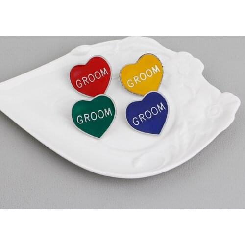 Cytheria red green blue yellow color heart shape "GROOM" letter brooches pins for women men accessories party gifts