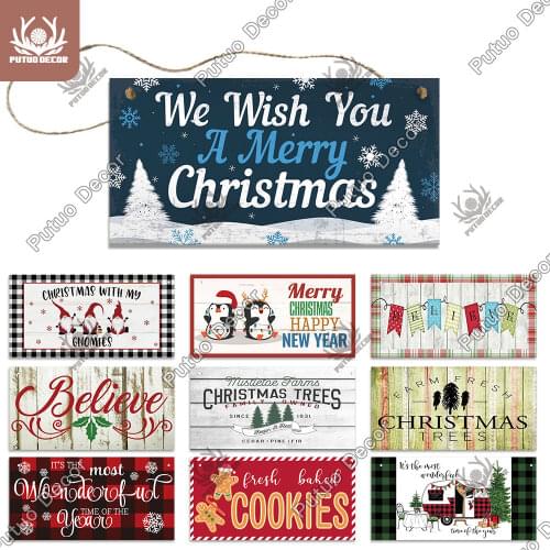 Putuo Decor Christmas Wooden Plaque Signs 2020New Years Navidad Gift Xmas Tree Christmas Tree Ornament Sweet Home Wall Decor
