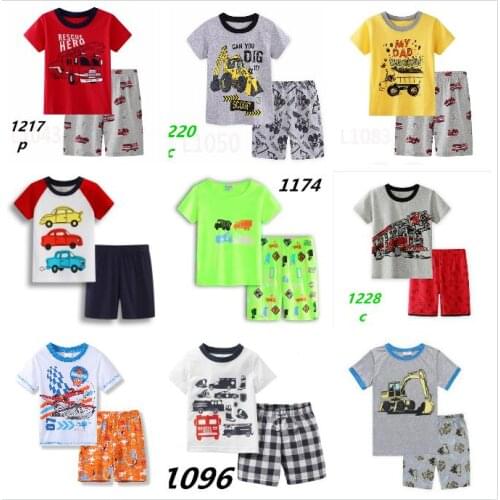 Baby Kids Pajamas Sets Boys Car Sleepwear Suit Fire Truck Print Short Sleeve Pijamas Tops+Pants 2pcs Children Fireman Clothing