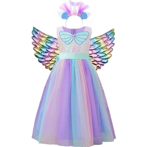 Girls Summer Mermaid Dress Sleeveless Ariel Sequins Princess Dress Kids Tulle Rainbow Birthday Clothes Halloween Party Costume