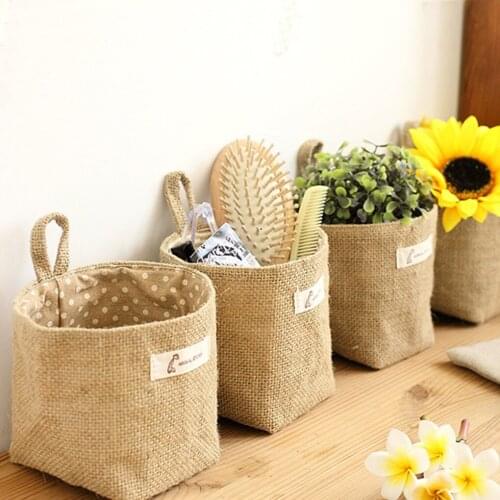 Home Decor Hanging Pocket Storage Basket Small Sack Sundries Organizer Cosmetic Organizer Cotton Linen Storage Bag