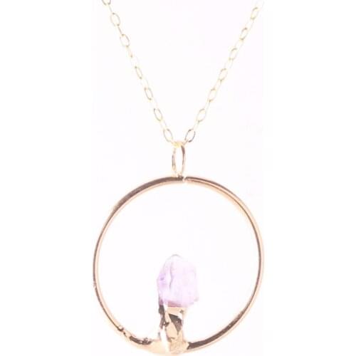 Druzy Fashion Real Raw Purple Color Reiki Crystal Pendant Healing Stone Women Collar Necklace with 20" Gold color Copper Chain