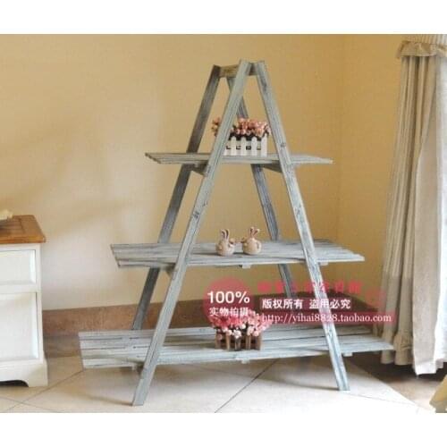 European pastoral wood stairs flower pots frame whitewashed step process to do the old antique plant stand