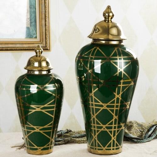 European Large Size Temple jar Vase New Chinese Tv Cabinet Home Living Room Model Room Hotel ginger jar Decoration ceramic jar