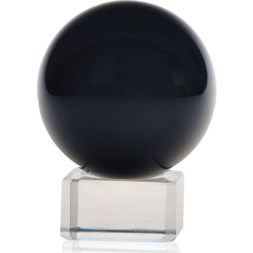 H&D Black Crystal Ball 40mm Figurine for Fengshui,Meditation,Healing,Divination,Home Office Decoration Luck Gift for Kids