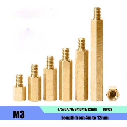10PCS M3 Length 4-12mm Hexagonal Copper Column Hexagonal Single-head Stud Outer Teeth 6-8mm Metal Screw Column