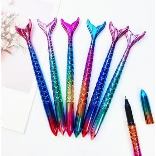 48pcs/lot Creative style beautiful fish mermaid gel pen school student office stationery sign pen black ink girl gift pen