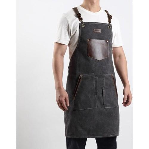 Canvas Apron Vintage Durable Waterproof Genuine Leather Cotton Canvas Aprons Cafe Bakery Bar Gardening Chef High-end Work Apron