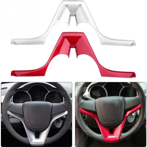 Chrome Car Steering Wheel Cover Trim Insert Sticker For Chevrolet Cruze Trax Tracker Silver/Red Car Accessories