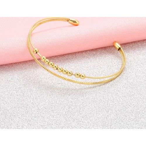 Exquisite bead double layer open bangle fine elegant cuff bracelet adjustable for women girl party jewelry gift