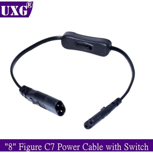 "8" Figure C7 Power Cable With Switch,IEC 320 C8 To C7 Extension Cord With On/Off ,C7 Power Lead Cables Switch Short Wires