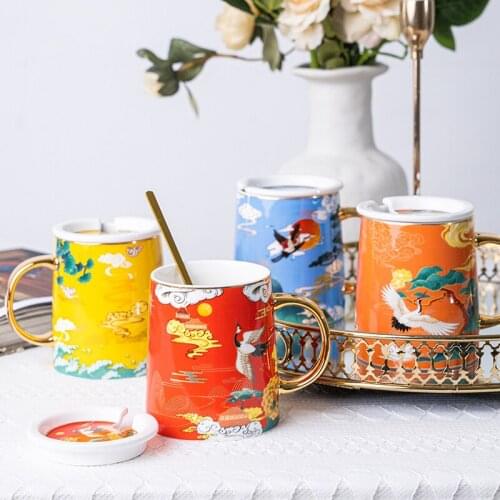 Chinese Palace Style Ceramic Mug With Lid Large-capacity Chinese Coffee Milk Cup Water Cup Decoration Tea Cup Gift