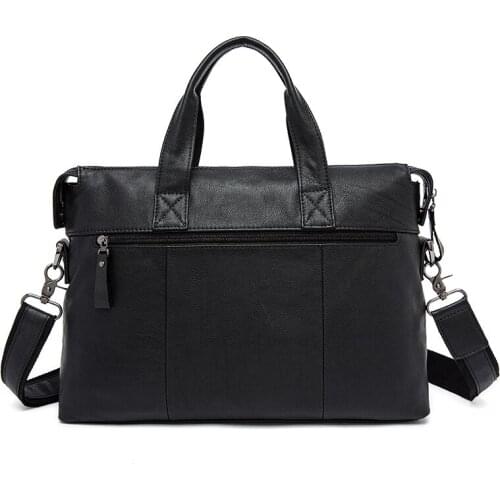 Leather male business document first layer cowhide one-shoulder messenger laptop bag zipper Nylon Solid Interior Slot Pocket